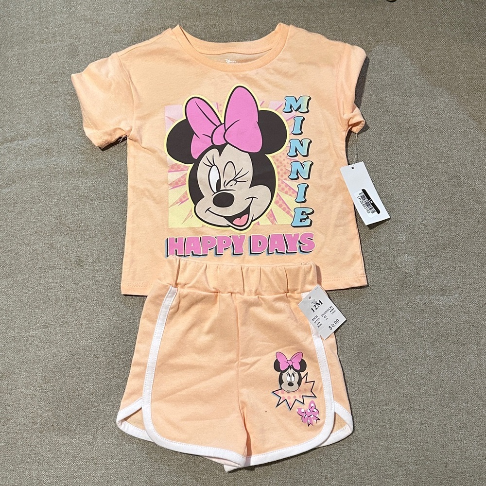 Disney Minnie Mouse Peach and Pink Tee shorts set